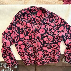Lucky Brand Black and Pink Floral Button Down Shirt